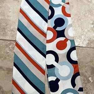 Coach Multicolor Geometric Silk Scarf in Teal, Navy, Rust, Light Blue, White